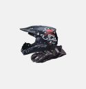 Шлем защитный + перчатки (набор)  чёрный с черепом S